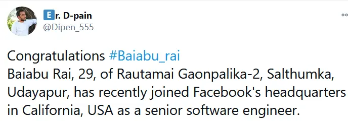 Baiabu Rai Nepal to Facebook