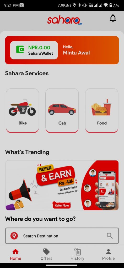 Sahara App Homepage