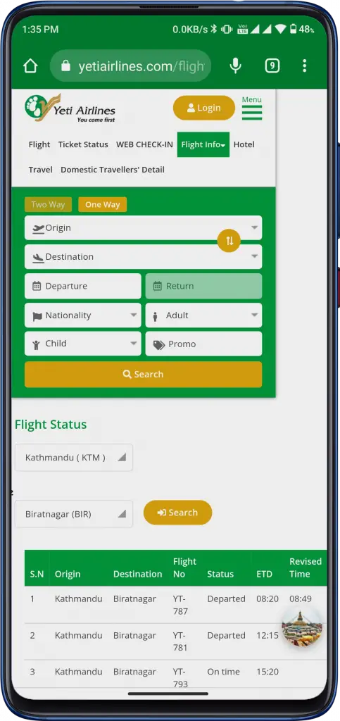How to Check Yeti Airlines Flight Status via Yeti's Website