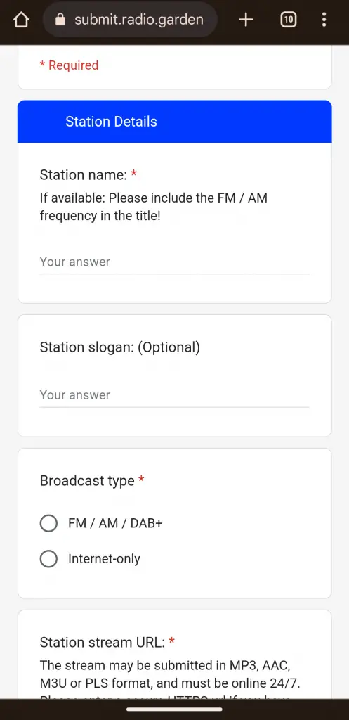Submitting a Radio Station on Radio Garden