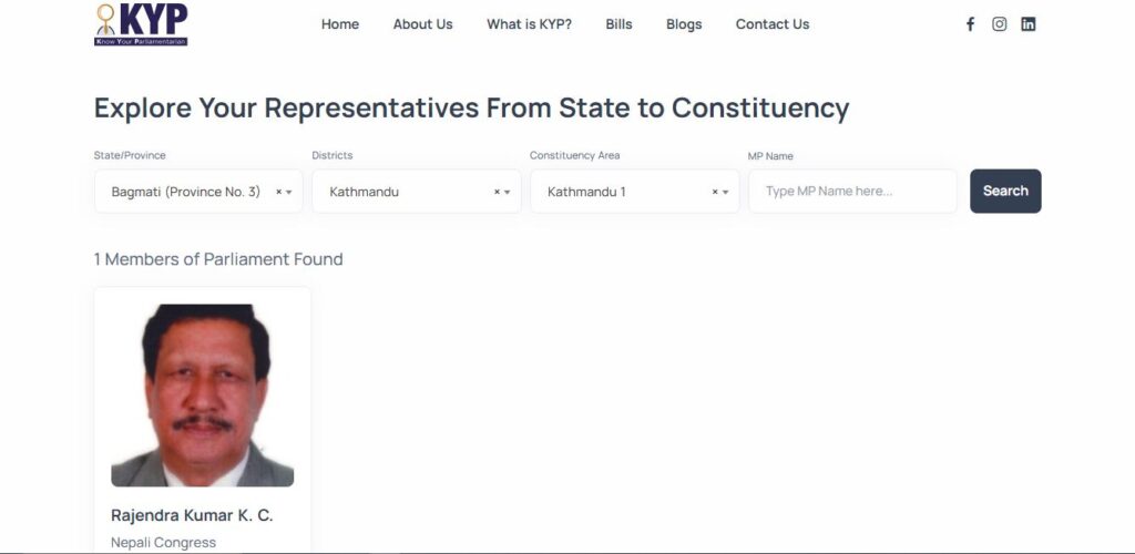 Know Your Parliamentarian web application search elected representative
