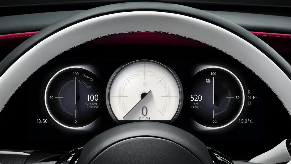 dashboard inside a Rolls-Royce Spectre at daytime