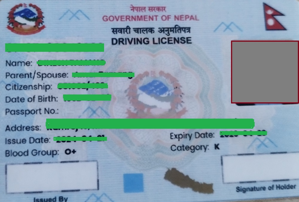 new temporary driving license Nepal