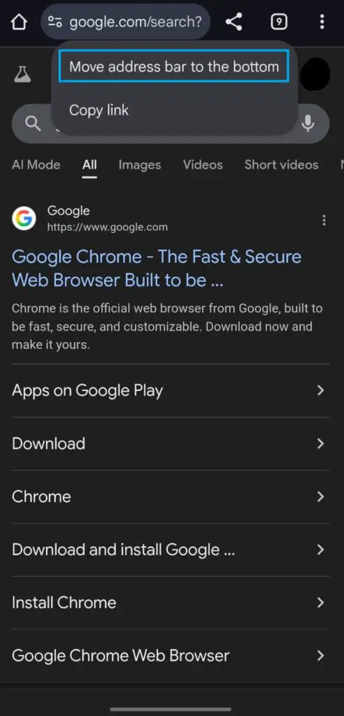 How to move Google Chrome browser address bar to bottom